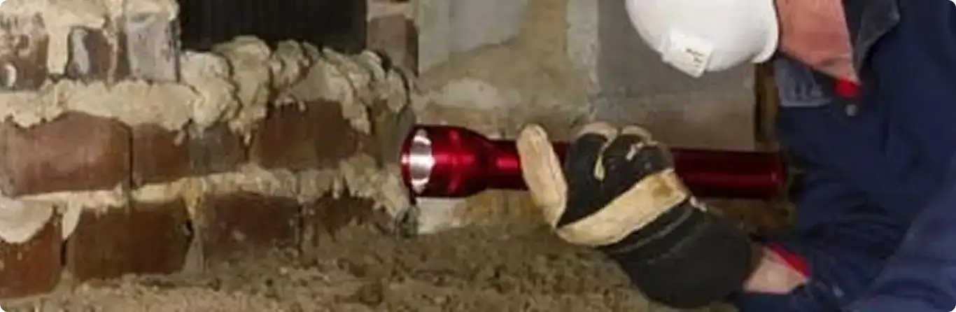 Pest control technician inspecting a crawl space for ant activity in Saint Paul Park, MN